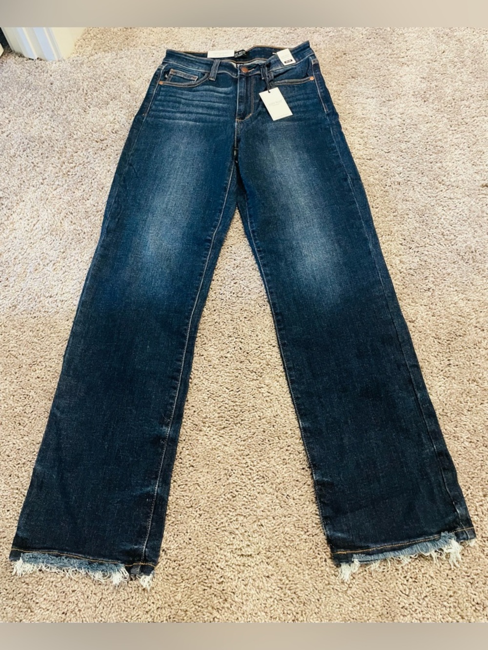 Judy Blue Dark Blue Mid Rise Straight fit  Jeans with Frayed Hem NWT!! Size 7/28